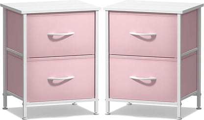 Sorbus Nightstand with 2 Drawers - Kids Bedside Furniture End Table Night Stand - Steel Frame, Wood Top & Easy Pull Fabric Bins - Dresser & Chest for Home, Bedroom Accessories, Office & Dorm (2 Pack)