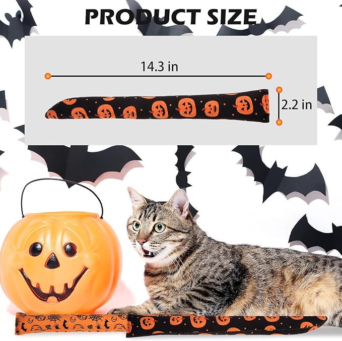 EXPAWLORER Halloween Cat Toys, 4 pcs Soft Pillow Catnip Toys with Bells Inside, Interactive Bite Resistant Fish Shape Kicker Toys for Indoor Kitten Playing-Mewly Pet