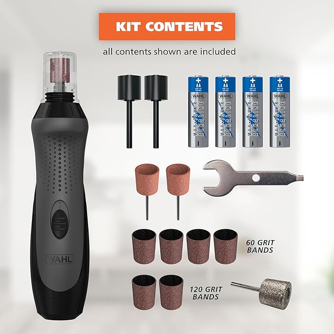 Wahl Grind & Smooth 2 Speed Battery Dog Nail Grinder with Concave Rounding Tip and Nail Guard for Increased Safety and Precise Nail Grinding - Model 3026333-Mewly Pet