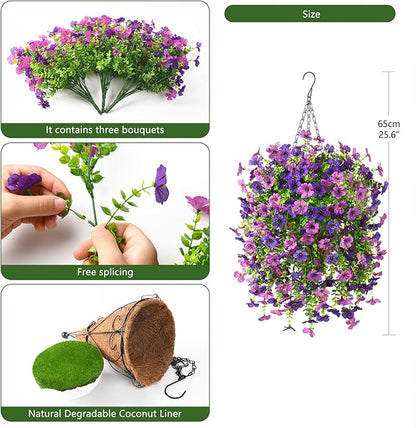 Artificial Fake Hanging Plants Flowers Baskets for Outdoor Outside Spring Decor,Faux Silk Daisy UV Resistant Look Real Summer Decorations for Home Porch Patio Yard Garden(Mix Purple