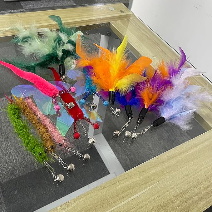 AcceLeah Cat Worm Toy Refills - Assorted Teaser Wand Toys with Bell (11 Pcs)-Mewly Pet