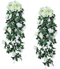 RECUTMS Artificial Plants Hanging 2Pieces 3.3Ft Rose Plant Flowers Vines Wedding Home Office Arch Arrangement Decoration (White)