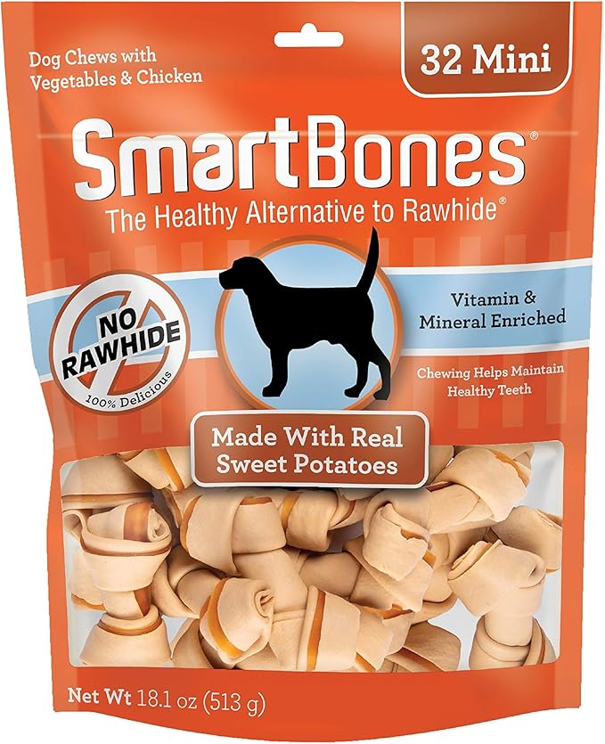 SmartBones Mini Chews with Real Sweet Potato 32 Count, Rawhide-Free Chews for Dogs-Mewly Pet