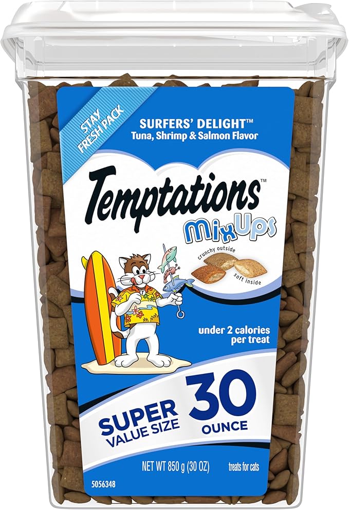 Temptations MixUps Surfer's Delight Flavor Crunchy and Soft Cat Treats, 30 oz. Tub-Mewly Pet