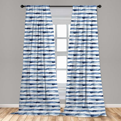 Ambesonne Harbour Stripe Window Curtains, Watercolor Style Paintbrush Stripes Sea Marine Life Lines Image, Lightweight Decor 2-Panel Set with Rod Pocket, Pair of - 28" x 84", Blue Night