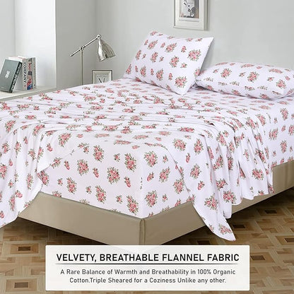 RUVANTI Flannel Sheets Queen Size - 100% Cotton Double Brushed Bed Sheets, Deep Pockets 16 Inches Queen Sheet Set, All Seasons Breathable & Extra Soft - Warm & Cozy, 4 Piece, Bali