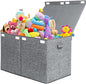 122L Large Toy Chest Box with Lid, Foldable Toy Storage Organizer Bin Boxes with Removable Divider for Kids, Boys, Girls, Nursery, Playroom, 26"x17" x17"(Linen Gray)