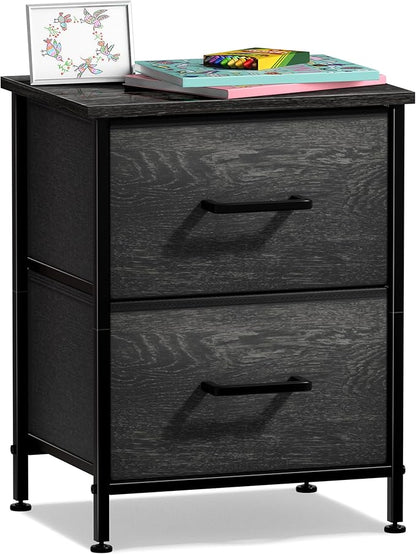 Sorbus Nightstand Dresser with 2 Faux Wood Drawers - Bedside Table Chest with Storage Bedroom, Living Room, Closet & Dorm Furniture Lamp Stand - Steel Frame, Wood Top, Easy Pull Fabric Bins