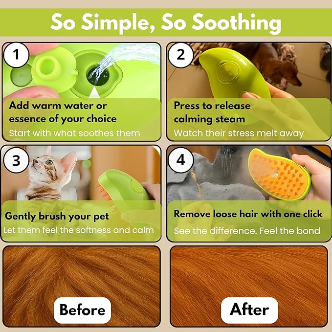 Cat Brush with Steam – Steam Cat Brushes for Indoor Cats | Pet Spray Hair Removal Comb & Relaxing Grooming Tool for Calmer, Happier Cats-Mewly Pet