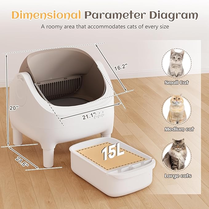 Greesum Automatic Self-Cleaning Litter Box for Cats - Open-Top Design, Easy Odor Control, Smart APP Control, 15L Large Waste Bin, Includes Trash Bags & Mat (Brown)-Mewly Pet