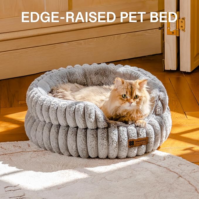MEWOOFUN Cat Beds for Indoor Cats, Washable Dog Bed for Small Dogs, Round Pet Bed for Puppy and Kitten with Anti-Slip Bottom (Grey, 20"x20"x8")-Mewly Pet