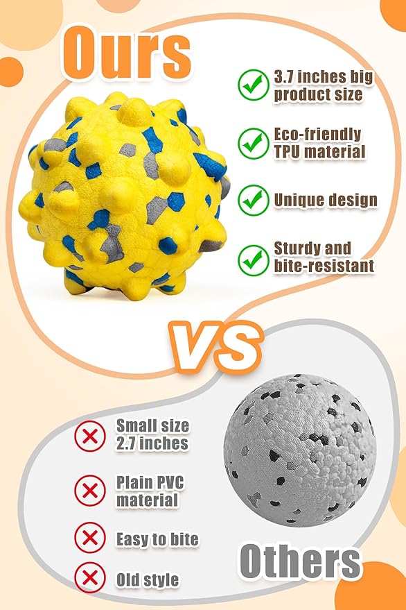 Dog Tennis Balls for Aggressive Chewers, Indestructible Durable Bouncy Interactive Toy for Dogs Fetch Game Lightweight Floating Outdoor Training(2 Yellow Point+ 2 Blue Cirle Medium)-Mewly Pet