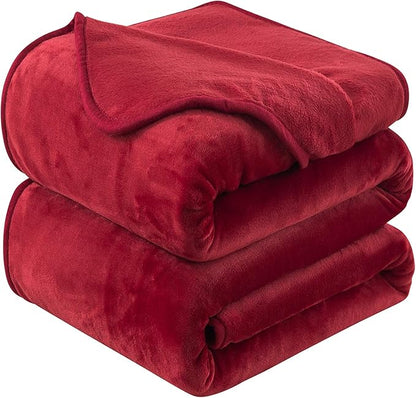 Flannel Fleece Travel Size Summer Blanket All Season 350GSM Lightweight Throw for The Bed Extra Soft Brush Fabric Winter Warm Sofa Blanket 50"x 61"(Burgundy Red Travel)