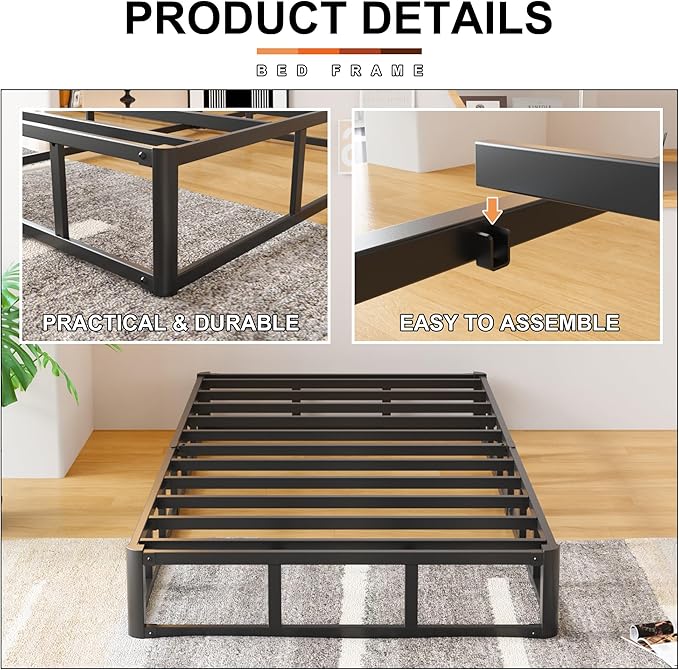EMODA 9 Inch Twin Box Spring Heavy Duty Metal Mattress Foundation Bed Base with Fabric Cover, Easy Assembly