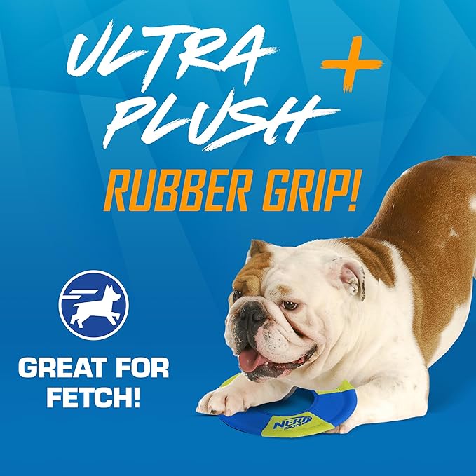 Nerf Dog Trackshot Toss and Tug Ring Outdoor Dog Toy 2 Pack, 9 Inch Dog Tug and Fetch Toy, for Medium and Large Breeds, Blue/Orange/Green-Mewly Pet