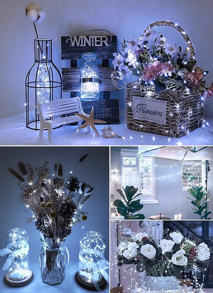 Minetom Fairy Lights Battery Operated, 2 Pack 33FT 100 LEDs Mini Battery Powered String Lights, Waterproof Twinkle Lights Mason Jar Lights for Indoor Home Wedding Christmas Decoration, Pure White