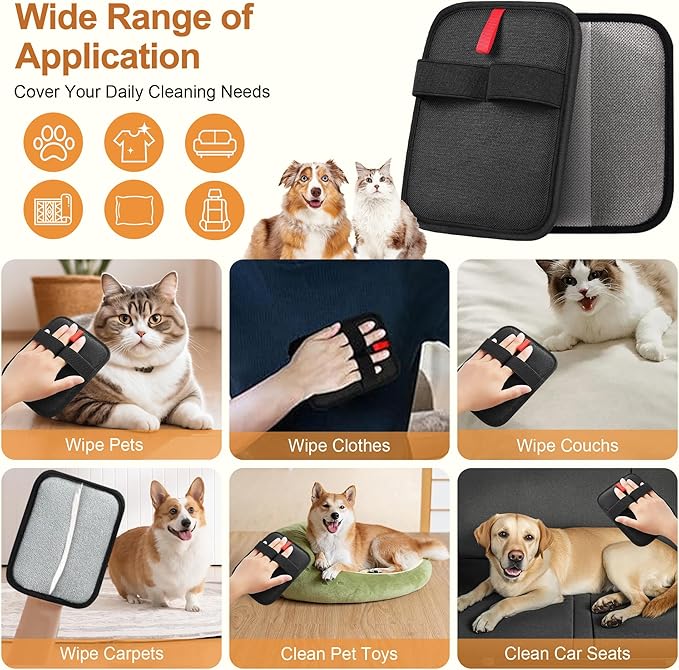 4 Pack Electrostatic Pet Hair Removal Gloves, Reusable Washable Dog & Cat Hair Remover Gloves for Furniture, Carpet, Car Seats, Effortless Cleaning-Mewly Pet