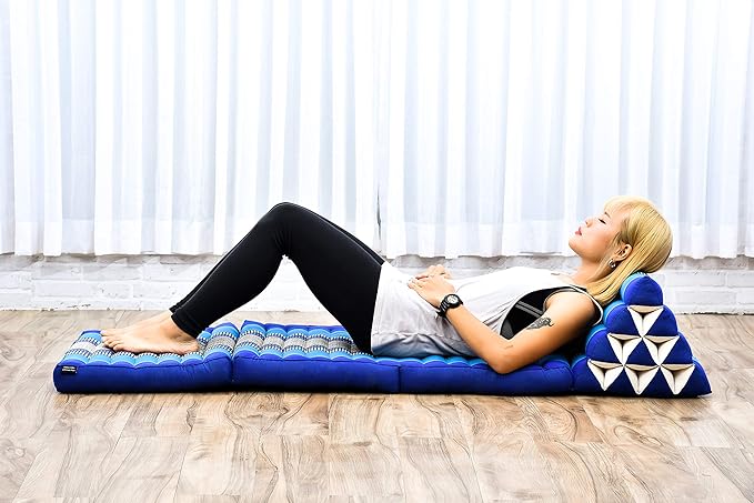 Leewadee - Comfortable Japanese Floor Mattress Used As Thai Floor Bed with Triangle Cushion, Futon Mattress Or Thai Massage Mat, 67 x 21 inches, Blue