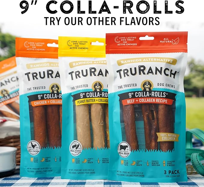 Collagen Rolls - 9" Collagen Rolls for Dogs - Long Lasting Healthy Joint Support Dog Treat - Rawhide Alternative - Skin & Coat Health - Made with Real Chicken, 1 Bag, 3 Count-Mewly Pet