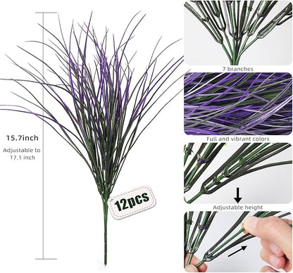 RECUTMS Fake Outdoor Plants, Fake Plants Artificial Grass Plants Fake Bushes Faux Shrubs Wheat Grass Purplish Red Artificial Plants Outdoor UV Resistant for Garden Porch Yard Home Decor(Purple)