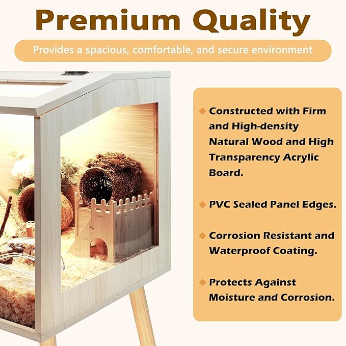 Prolee Hamster Cage with Legs Chew Proof Hamster Habitat Guinea Pig Cages, Hamster House, Hamster Cages and Habitats (32" L x 16" W x 40" H, Thick Wood Roof)-Mewly Pet