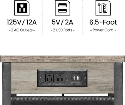 TUTOTAK C Shaped End Table with Charging Station, Side Table for Sofa, Couch Table with Storage Bag, TV Tray Table with 2 USB Ports and Outlets for Living Room, Bedroom TB01BG024