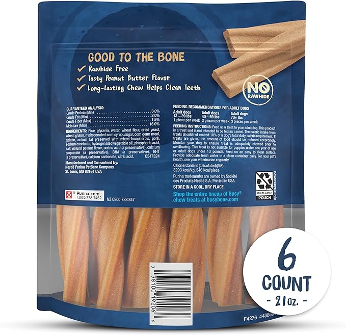 Purina Busy Bone Adult Dog Chew Bone Treats, Peanut Butter - 6 ct. Pouch-Mewly Pet