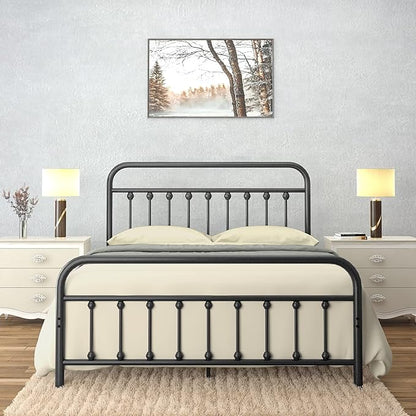 Golden Gate Beds Victorian Vintage Style Metal Bed Frame with Wrought Iron Headboard and Footboard, Classic Platform Bedframe with Storage, No Box Spring Needed, Mattress Foundation, Black, Full Size
