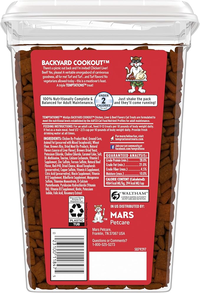 Temptations MixUps Backyard Cookout Flavor Crunchy and Soft Cat Treats, 30 oz. Tub-Mewly Pet