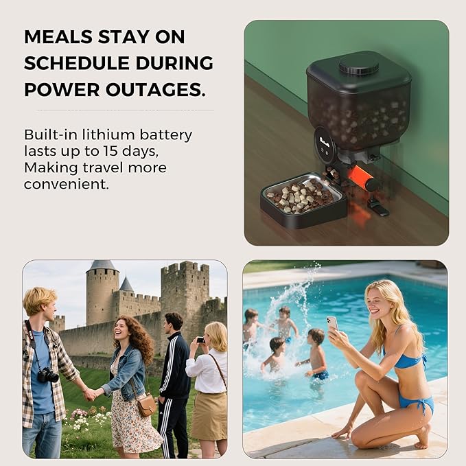 Automatic 6L Cat and Dog Feeder - Pet Feeder with WiFi and Smart Control via App - for Cats and Small Dogs, Auto Timed Food, Stainless Steel Bowl, Dual Powered, 12-Day Battery Life After Power Off-Mewly Pet
