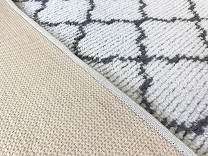 Custom Size Modern Runner Rug Carpet for Hallway Entryway Foyer Kitchen, Slip Resistant Latex Rubber Backed 31 inch Wide X Customized Length, Trellis Grey, 31 inch X 20 feet