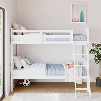 Storkcraft Long Horn Twin-Over-Twin Bunk Bed (White) - GREENGUARD Gold Certified, Converts to 2 Individual Twin Beds