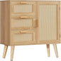 Iwell Storage Cabinet with 3 Drawers, Rattan Cabinet with Adjustable Shelf, Small Storage Cabinets, for Living Room, Entryway, Natural