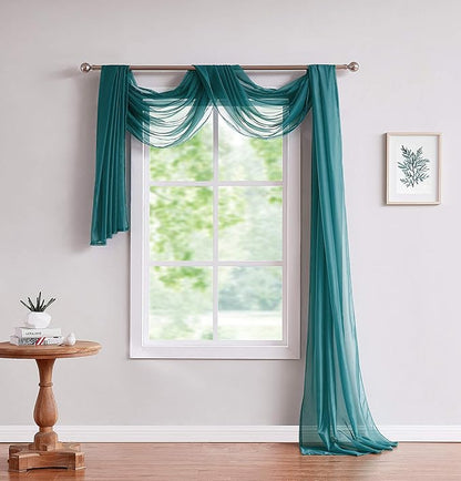 LinenZone Teal Window Scarf Valance in 216 Inch Size. Use Window Scarves as Canopy Bed or Backdrop Curtains, Curtain Scarf, or Sheer Fabric for Draping. (Amazing 55 x 216, Teal)