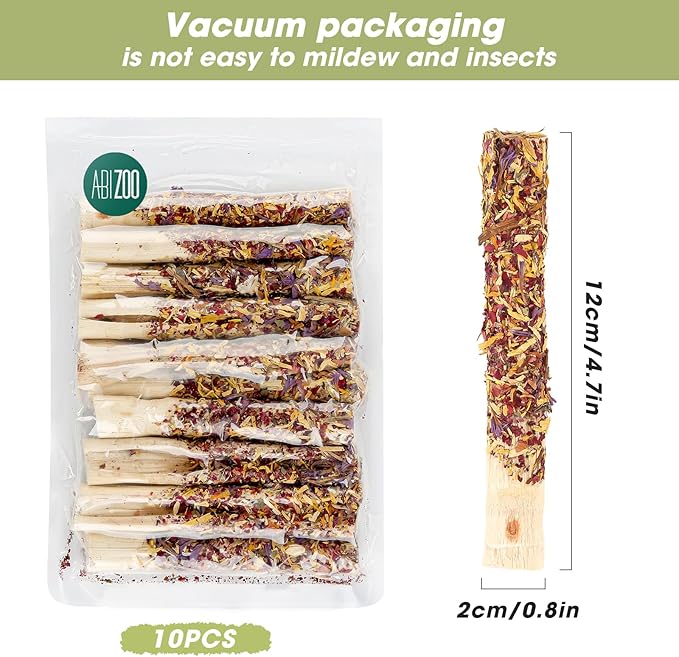 Abizoo Natural Rabbit Chew Toys,10 Sticks Sweet Bamboo Sticks for Rabbits with Petals,Bunny Chew Toys for Guinea Pig,Chinchilla,Hamster Treats Pet Wood Chews Snack Healthy Small Animals Toys for Teeth-Mewly Pet