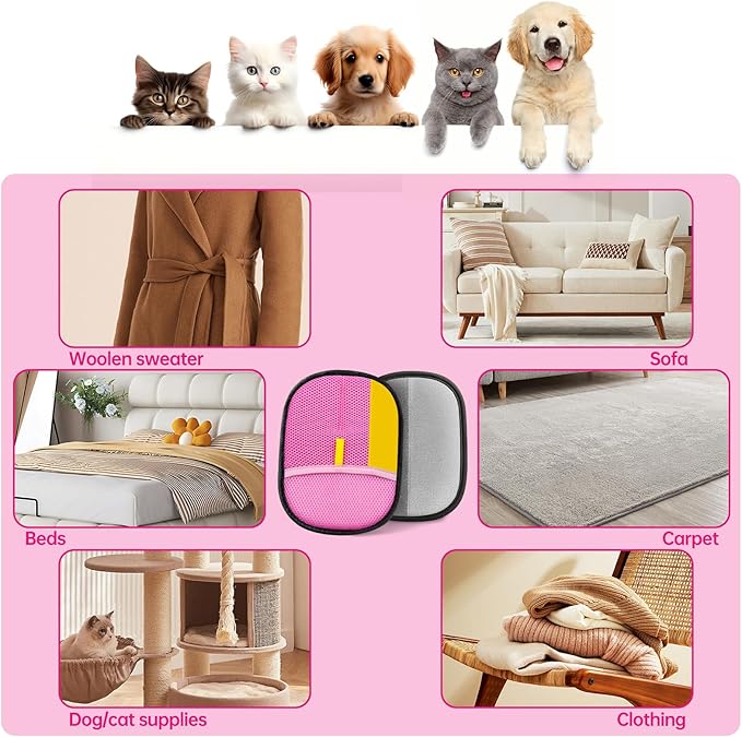 Upgraded pet Hair Removal Gloves, Reusable pet Hair Removal Gloves, Powerful cat and Dog Hair Removal, Suitable for Clothes、Sofas、Carpets、car Seats etc. (2PCS Pink)-Mewly Pet