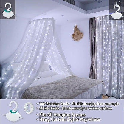 HXWEIYE 300LED Fairy Curtain Lights, 9.8x9.8Ft USB Plug-in 8 Modes Christmas String Hanging Lights with Remote for Bedroom Backdrop Wedding Party Indoor Wall Decor, White, Standard