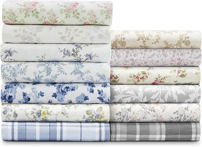 Laura Ashley Home Collection Premium Ultra Soft Cozy Lightweight Cotton Flannel Bedding Sheet Set, Wrinkle, Anti-Fade, Stain Resistant & Hypoallergenic, King, Audrey Pink (201593)