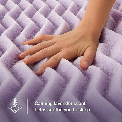 LUCID Lavender Infused 2 Inch Memory Foam Mattress Topper with 5 Zones – King Size – Plush Feel – CertiPUR Certified – Dorm Room Essentials