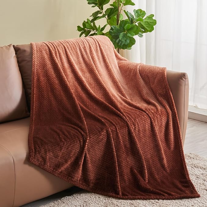 NEWCOSPLAY Super Soft Throw Blanket Ombre Coffee Premium Silky Flannel Fleece Leaves Pattern Lightweight Bed Blanket All Season Use (Ombre Coffee, Throw(50"x60"))