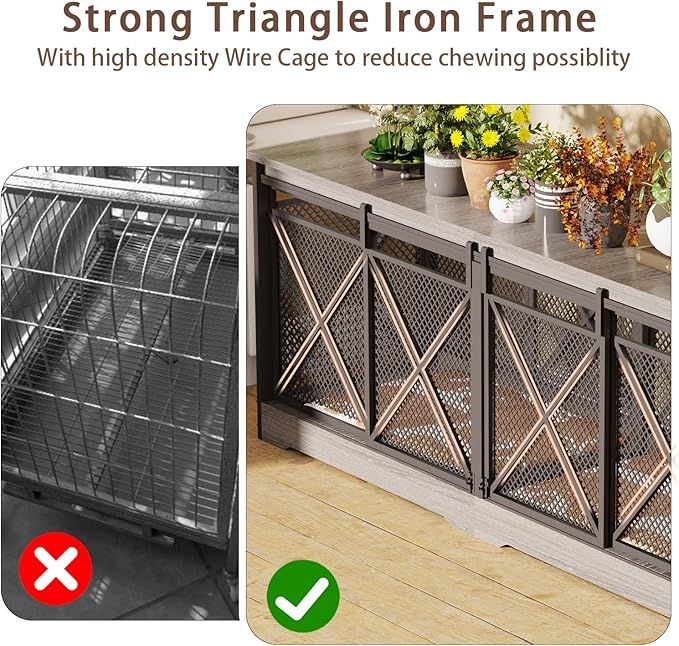 COZPAW 78 Inch Double Dog Crate Furniture, Extra Large Dog Kennel Indoor for Medium Large 2 Dogs, Heavy Duty Dog Cage Chew-Resistant Steel and Wooden Pet House with Removable Divider (Grey)-Mewly Pet