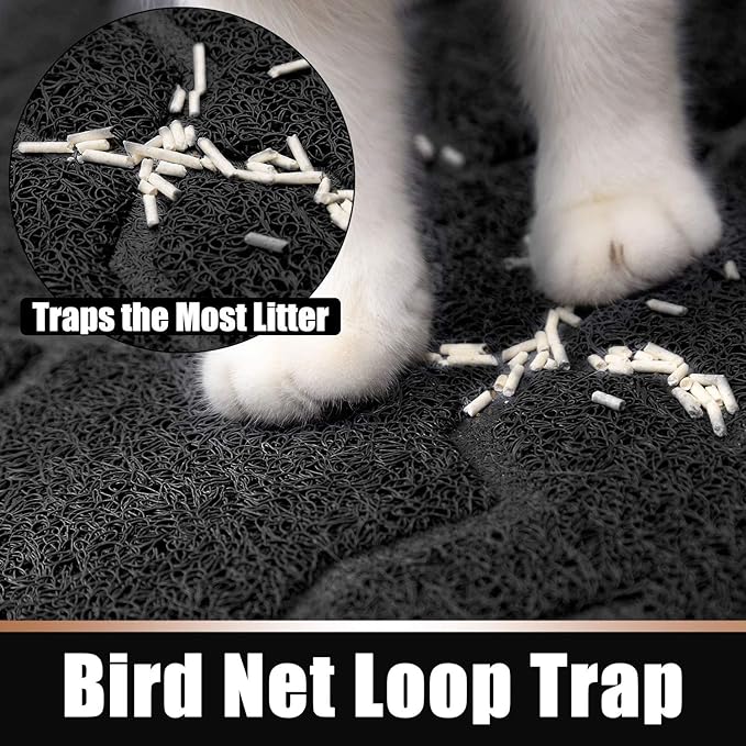 Yimobra Cat Litter Mat, 47"x36" Litter Box Mat with Litter Lock Mesh, Soft Cat Litter Mat Litter Trapping Mat, Easy to Clean, Non-Slip, Water Resistant, Litter Free Floors, Black-Mewly Pet