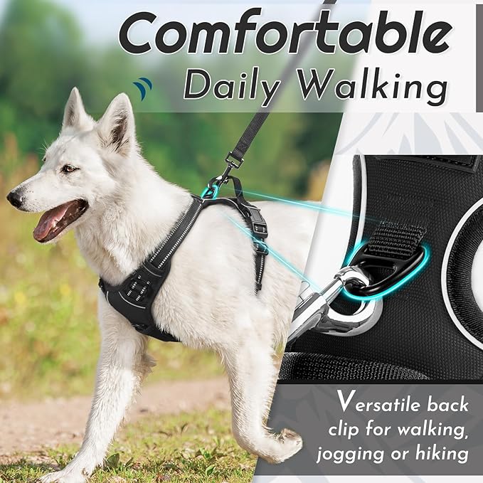 Eagloo Dog Harness Medium Sized Dog, No Pull Service Vest with Reflective Strips and Control Handle, Adjustable and Comfortable for Walking, No Choke Pet Harness with 2 Metal Rings, Black, M-Mewly Pet