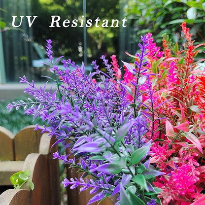 21 Bundles Faux Plants Outdoor Fake Flowers Artificial Flowers Fake Shrubs Greenery Bushes Bouquet UV Resistant Faux Bushes Plastic for Home Garden Decor (7 Colors)