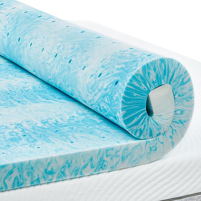 PERLECARE 3 Inch King Memory Foam Mattress Topper, Cooling Gel Infused Mattress Pad, Ventilated Bed Topper for Pressure Relief, CertiPUR-US Certified, Blue