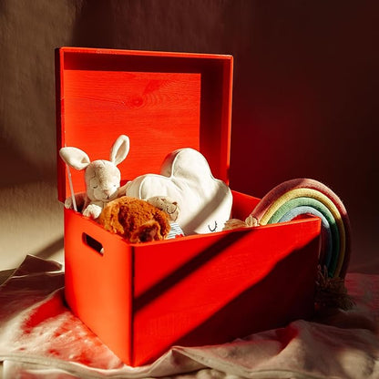 Large Red Wooden Box Storage with Hinged Lid | 15.8 x 11.8 x 9.44 inches (+-0.5) | with Handles | Gift Box Storage Document | Product NOT Intended for 15 Years OR Below