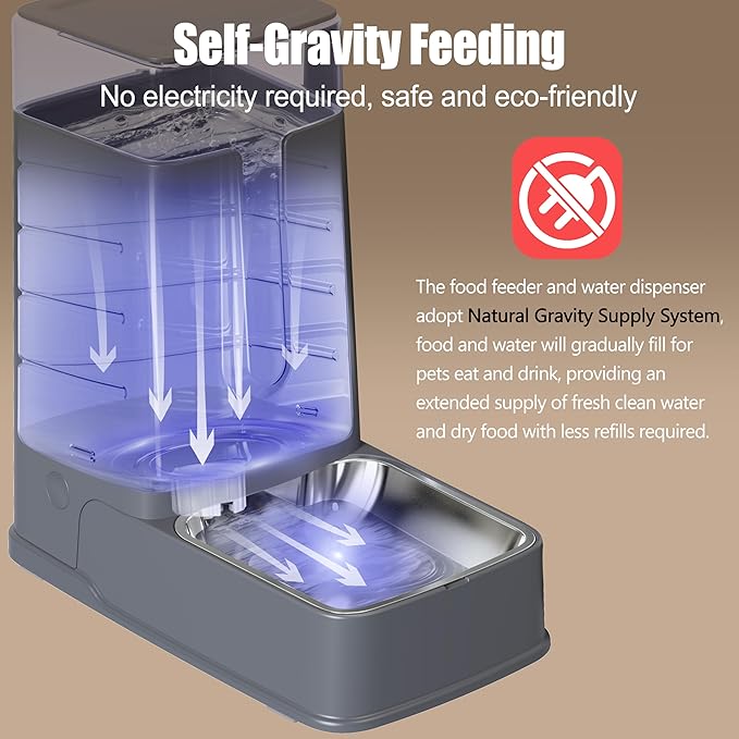 Automatic Cat Feeder and Cat Water Dispenser Set with Stainless Steel Bowls Gravity Dog Feeder for Small Medium Big Dog Pets Puppy Kitten, 3.8Lx 2-Mewly Pet