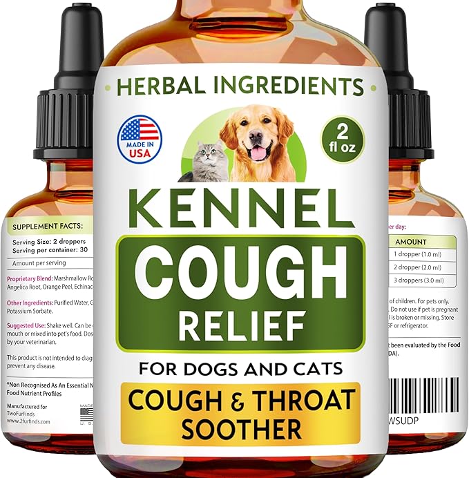 Kennel Cough Herbal Drops for Dogs & Cats - Cough Relief - Throat Soother - Dry and Wet Pet Cough - Made in US - 2 Fl Oz-Mewly Pet