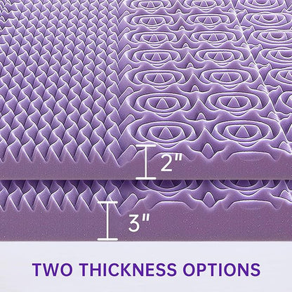 MUXHOMO 3-Inch King Mattress Topper, 7-Zone Egg Crate Foam for Back Pain Relief, Cooling Gel-Infused Lavender Bed Pad, CertiPUR-US & Oeko-TEX Certified