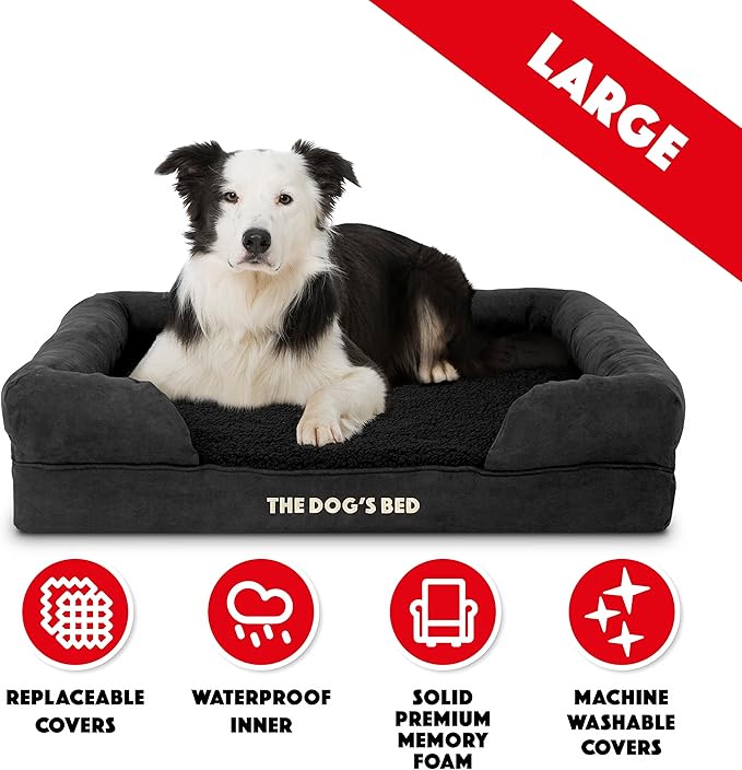 The Dog’s Bed, Large Black Faux PL 36x27, Memory Foam, Pain Relief: Arthritis, Hip & Elbow Dysplasia, Post Surgery, Lameness, Supportive, Calming, Waterproof Washable Cover, Veterinary Approved-Mewly Pet
